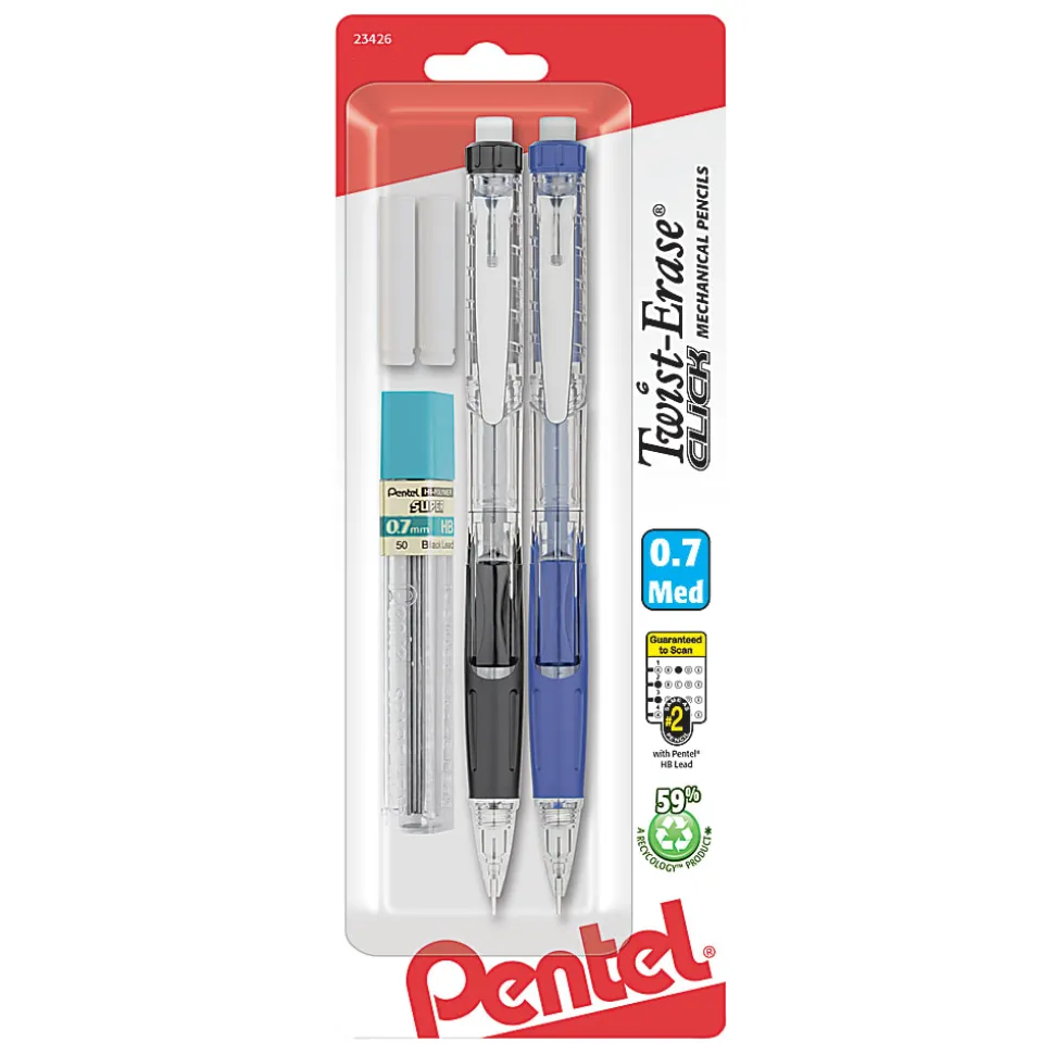 Pentel® Twist-Erase® CLICK Mechanical Pencils, Fine Point, 0.5mm, HB Hardness, Assorted Barrels, Pack Of 2