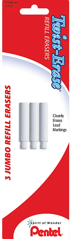 PentelĀ® Twist-Erase Mechanical Pencil Eraser Refills, Pack Of 3
