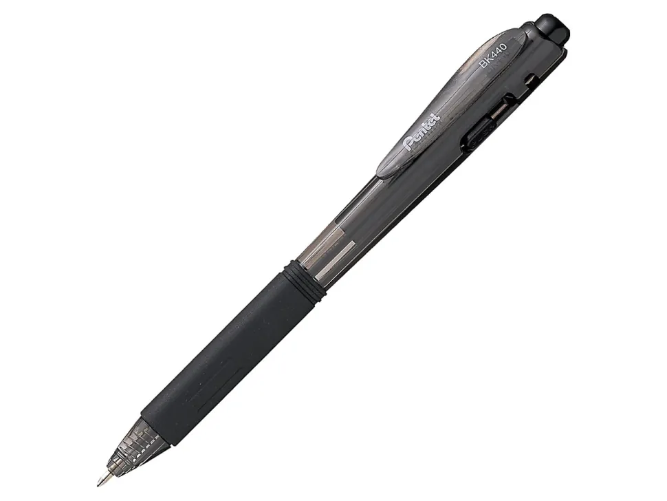 Pentel® WOW!™ Retractable Ballpoint Pens, Medium Point, 1.0 mm, Transparent Black Barrels, Black Ink, Pack Of 12