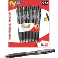 Pentel® WOW!™ Retractable Ballpoint Pens, Medium Point, 1.0 mm, Black Barrel, Black Ink, Pack Of 12