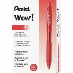 Pentel® WOW!™ Retractable Ballpoint Pens, Medium Point, 1.0 mm, Transparent Red Barrels, Red Ink, Pack Of 12