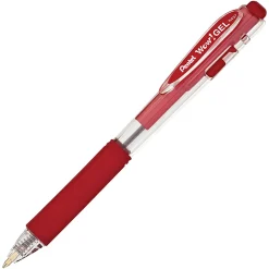 Pentel® Wow!™ Retractable Gel Roller Pens, Medium Point, 0.7 mm, Clear Barrel, Red Ink, Pack Of 12