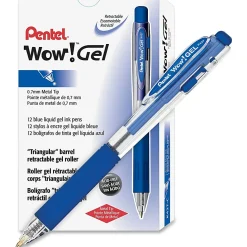 Pentel® Wow!™ Retractable Gel Roller Pens, Medium Point, 0.7 mm, Clear Barrel, Blue Ink, Pack Of 12