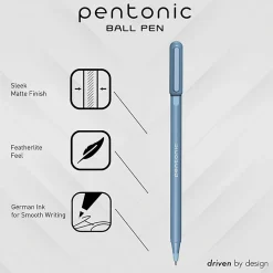 Pentonic Frosted Barrel Ballpoint Pens - Blue Ink - Frost, Blue Barrel - 10 / Box
