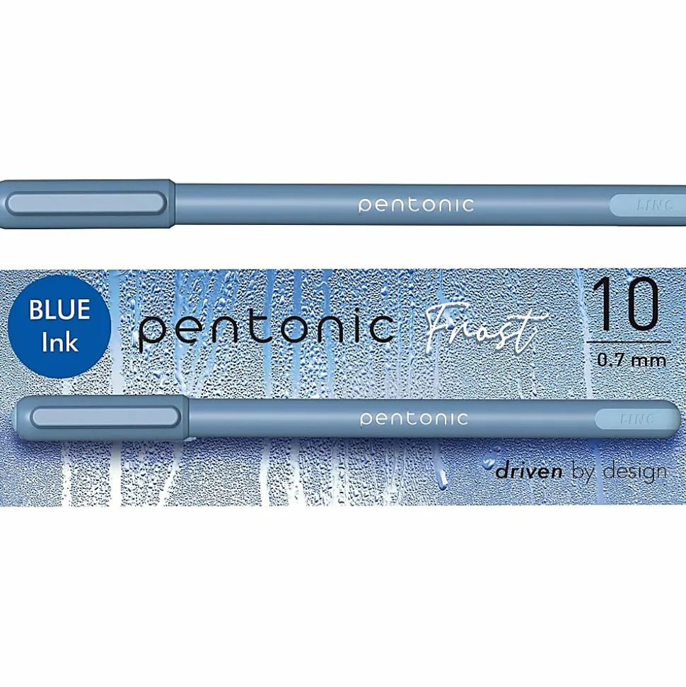 Pentonic Frosted Barrel Ballpoint Pens - Blue Ink - Frost, Blue Barrel - 10 / Box