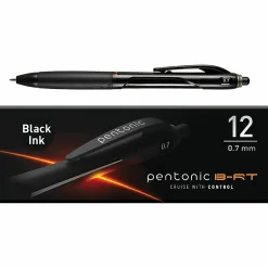 Pentonic Retractable Ballpoint Pens - Retractable - Black Ink - Nickel Silver Tip - 1 Dozen