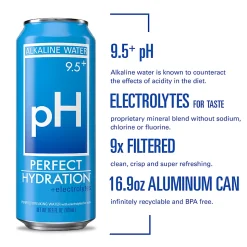 Perfect Hydration 9.5+ pH Alkaline Drinking Water, 16.9 Oz, Pack Of 12 Cans