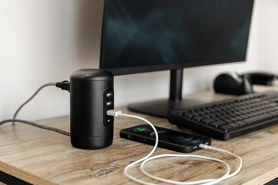 Philips 3 USB-A/1 USB-C/2-Outlet Desktop Charging Station, 5', Black