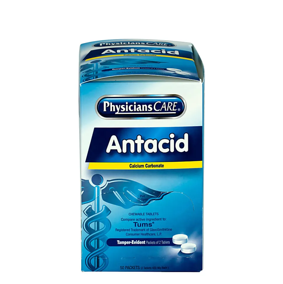 PhysiciansCare Antacid Heartburn Medication, 2 Tablets Per Packet, Box Of 50 Packets