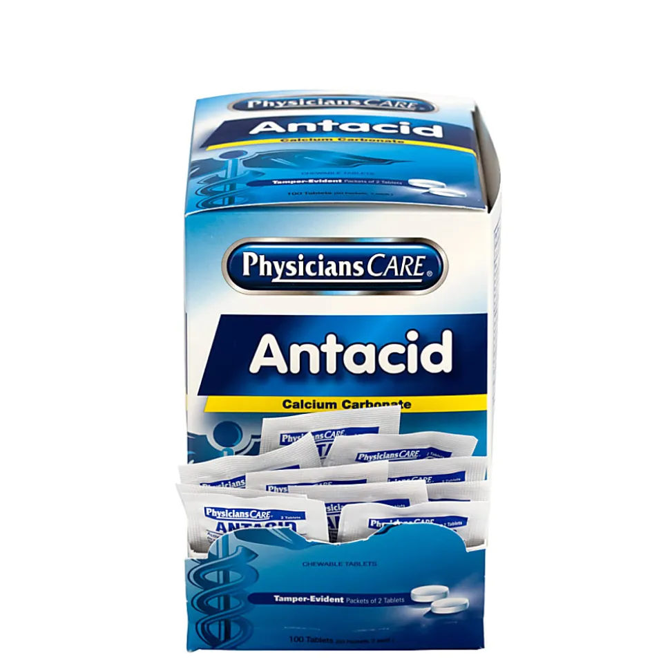 PhysiciansCare Antacid Heartburn Medication, 2 Tablets Per Packet, Box Of 50 Packets