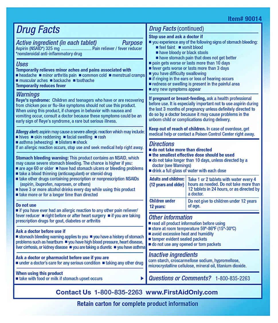 PhysiciansCare Aspirin Pain Reliever Medication, 2 Tablets Per Packet, Box Of 50 Packets