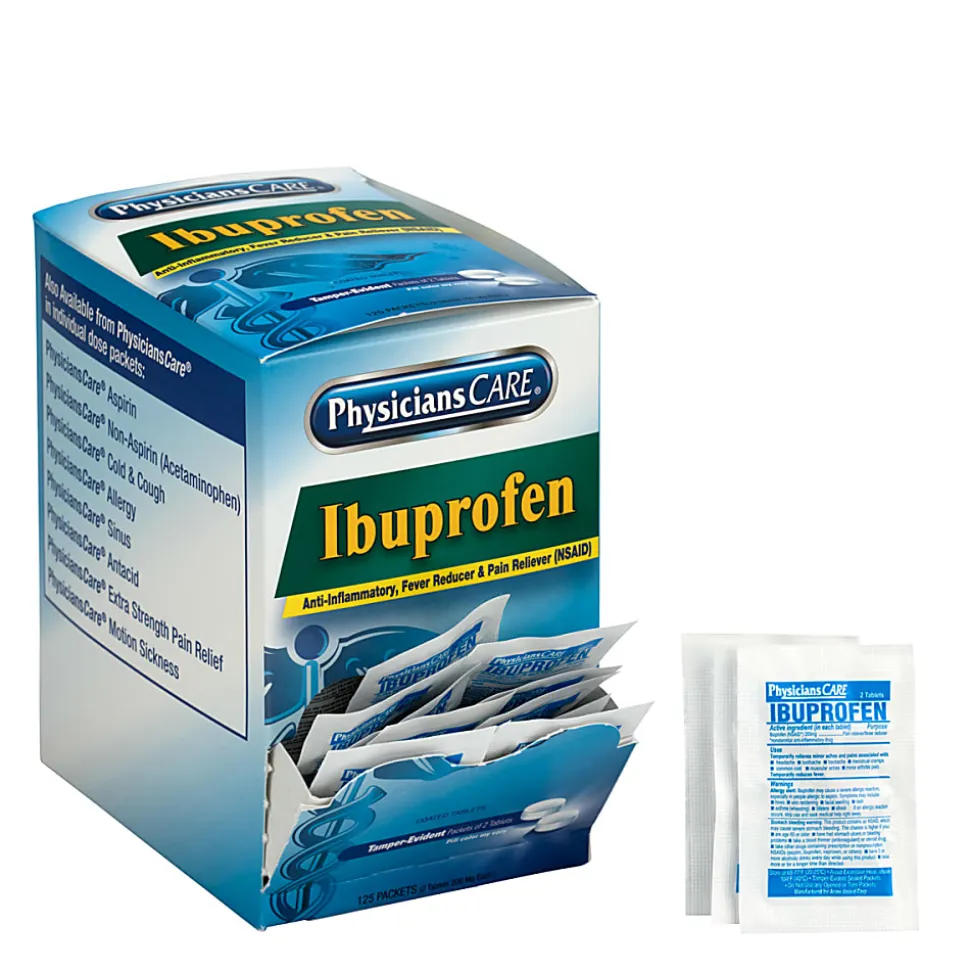PhysiciansCare Ibuprofen Single Dose Packets, 2 Tablets Per Box, Box of 125 Packets