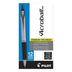 Pilot Acroball Pro Retractable Pens, Medium Point, 1.0 mm, Silver Barrel, Black Ink, Pack Of 12 Pens