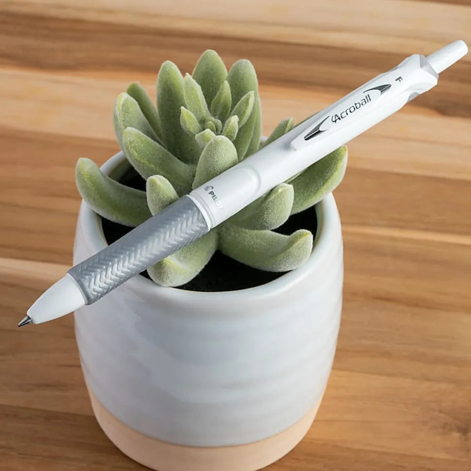 Pilot Acroball Pure White Ball Point Pens, Fine Point, 0.7mm, White Barrels, Black Ink, Pack Of 3 Pens
