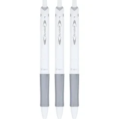 Pilot Acroball Pure White Ball Point Pens, Fine Point, 0.7mm, White Barrels, Black Ink, Pack Of 3 Pens