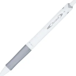 Pilot Acroball PureWhite Ball Point Pen, Fine Point, 0.7 mm, White/Silver Barrel, Black Ink