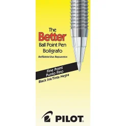 Pilot® Better™ Ballpoint Pens, Fine Point, 0.7 mm, Black Barrel, Black Ink, Pack Of 12