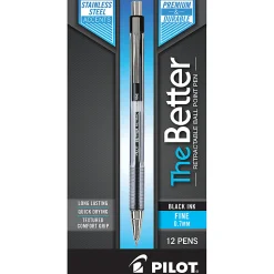 Pilot® Better™ Retractable Ballpoint Pens, Fine Point, 0.7 mm, Translucent Black Barrel, Black Ink, Pack Of 12