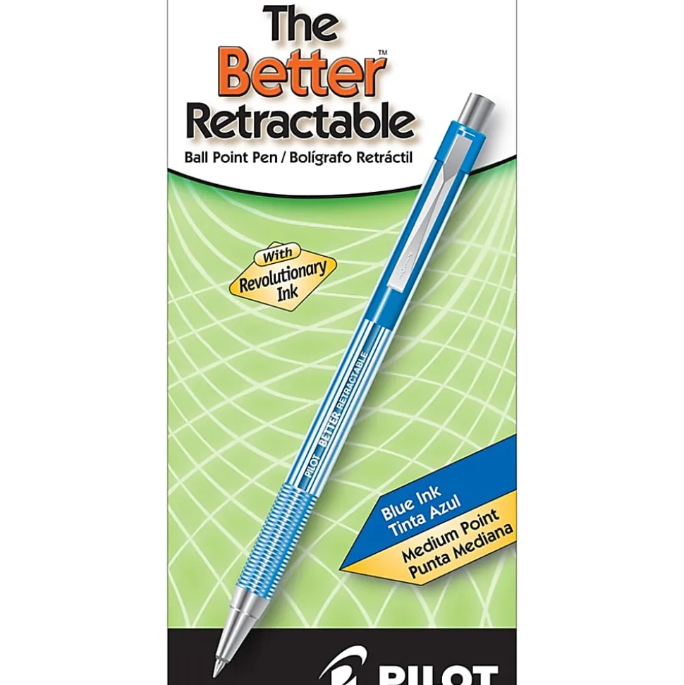 Pilot® Better™ Retractable Ballpoint Pens, Medium Point, 1.0 mm, Translucent Blue Barrel, Blue Ink, Pack Of 12