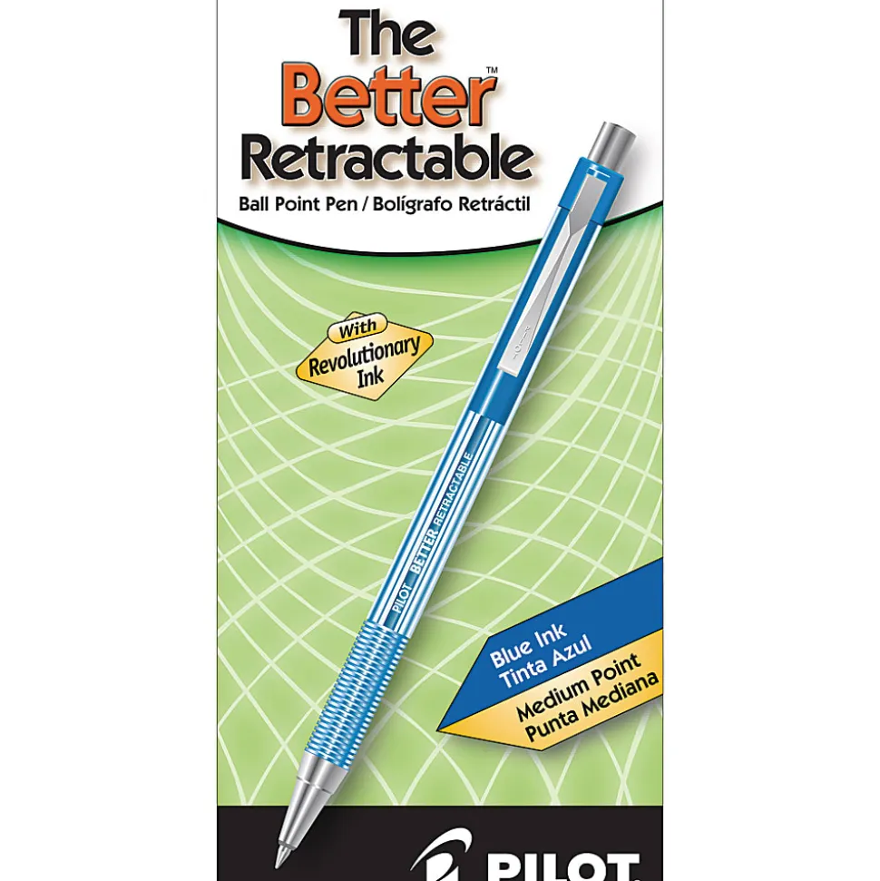 Pilot® Better™ Retractable Ballpoint Pens, Medium Point, 1.0 mm, Translucent Blue Barrel, Blue Ink, Pack Of 12
