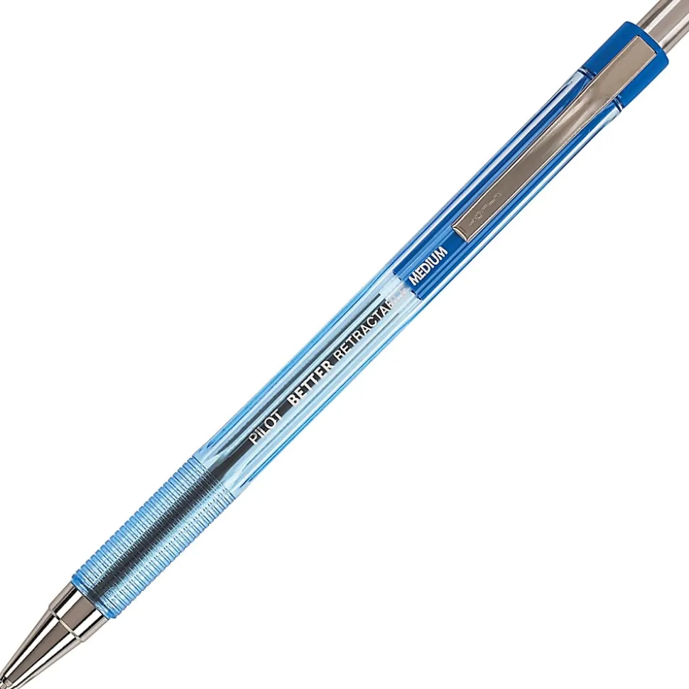 Pilot® Better™ Retractable Ballpoint Pens, Medium Point, 1.0 mm, Translucent Blue Barrel, Blue Ink, Pack Of 12