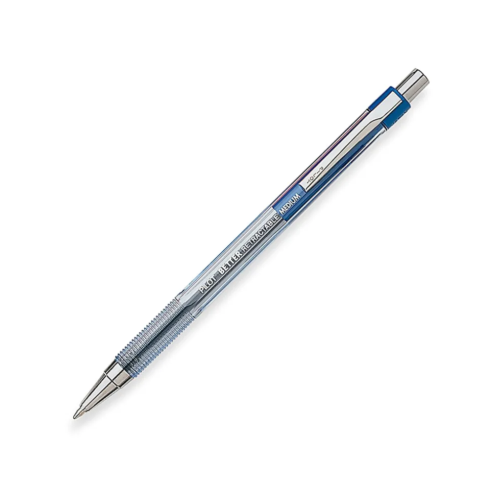 Pilot® Better™ Retractable Ballpoint Pens, Medium Point, 1.0 mm, Translucent Blue Barrel, Blue Ink, Pack Of 12