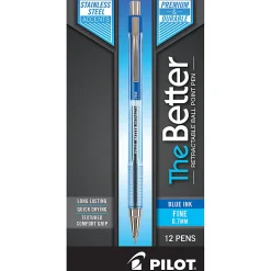 Pilot® Better™ Retractable Ballpoint Pens, Fine Point, 0.7 mm, Translucent Blue Barrel, Blue Ink, Pack Of 12 Pens