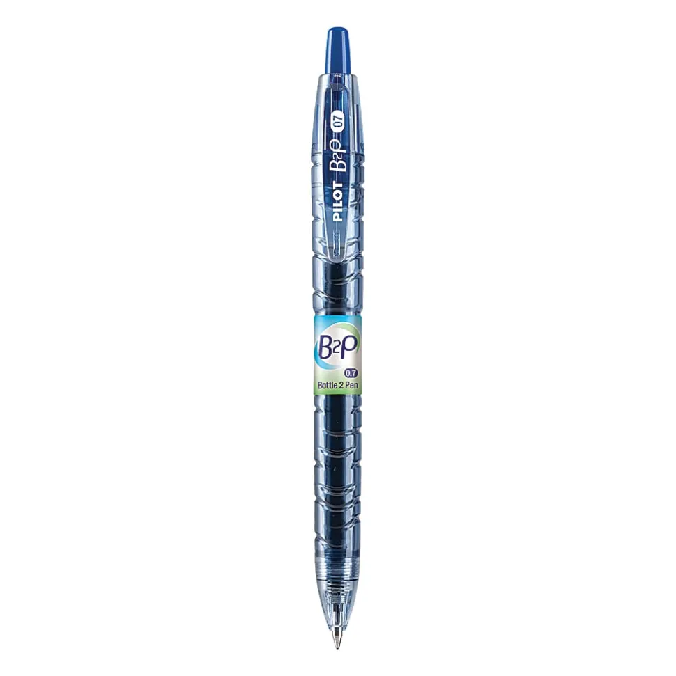 Pilot® "Bottle to Pen" B2P Retractable Gel Pens, Fine Point, 0.7 mm, 89% Recycled, Translucent Barrel, Blue Ink, Pack Of 12