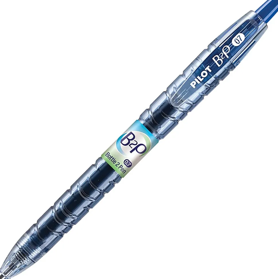 Pilot® "Bottle to Pen" B2P Retractable Gel Pens, Fine Point, 0.7 mm, 89% Recycled, Translucent Barrel, Blue Ink, Pack Of 12