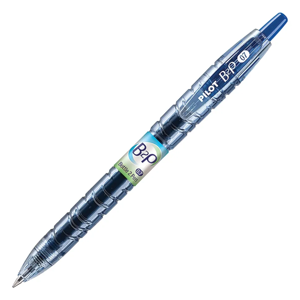 Pilot® "Bottle to Pen" B2P Retractable Gel Pens, Fine Point, 0.7 mm, 89% Recycled, Translucent Barrel, Blue Ink, Pack Of 12
