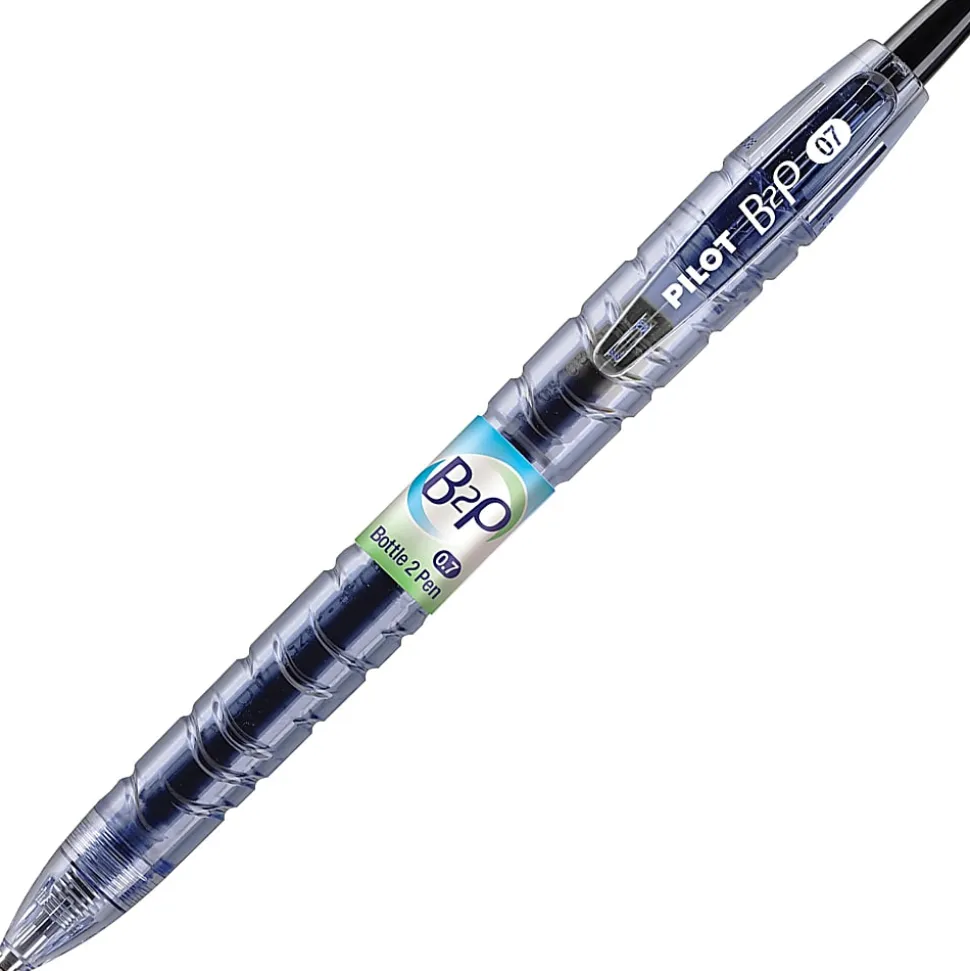 Pilot® "Bottle to Pen" B2P Retractable Gel Pens, Fine Point, 0.7 mm, 89% Recycled, Translucent Barrel, Black Ink, Pack Of 12