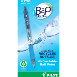 Pilot B2P "Bottle To Pen" Retractable Ballpoint Pens, Medium Point, 1.0mm, 82% Recycled, Translucent Blue Barrels, Black Ink, Pack of 12