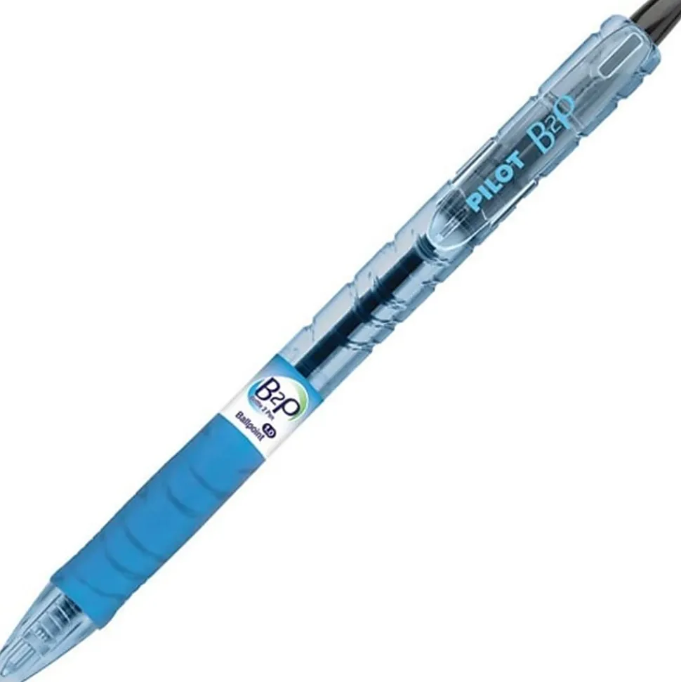 Pilot B2P "Bottle To Pen" Retractable Ballpoint Pens, Medium Point, 1.0mm, 82% Recycled, Translucent Blue Barrels, Black Ink, Pack of 12