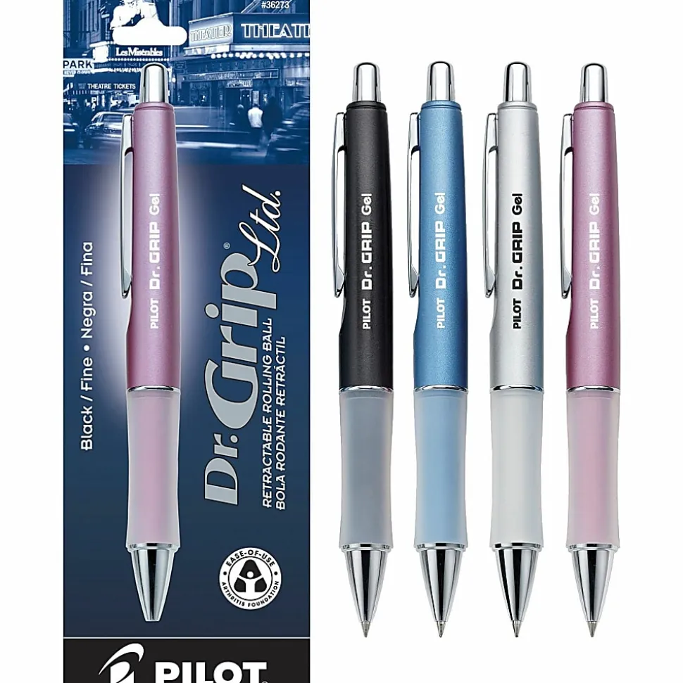 Pilot® Dr. Grip Retractable Gel Rollerball Pen, Fine Point, 0.7 mm, Assorted Barrel, Black Ink