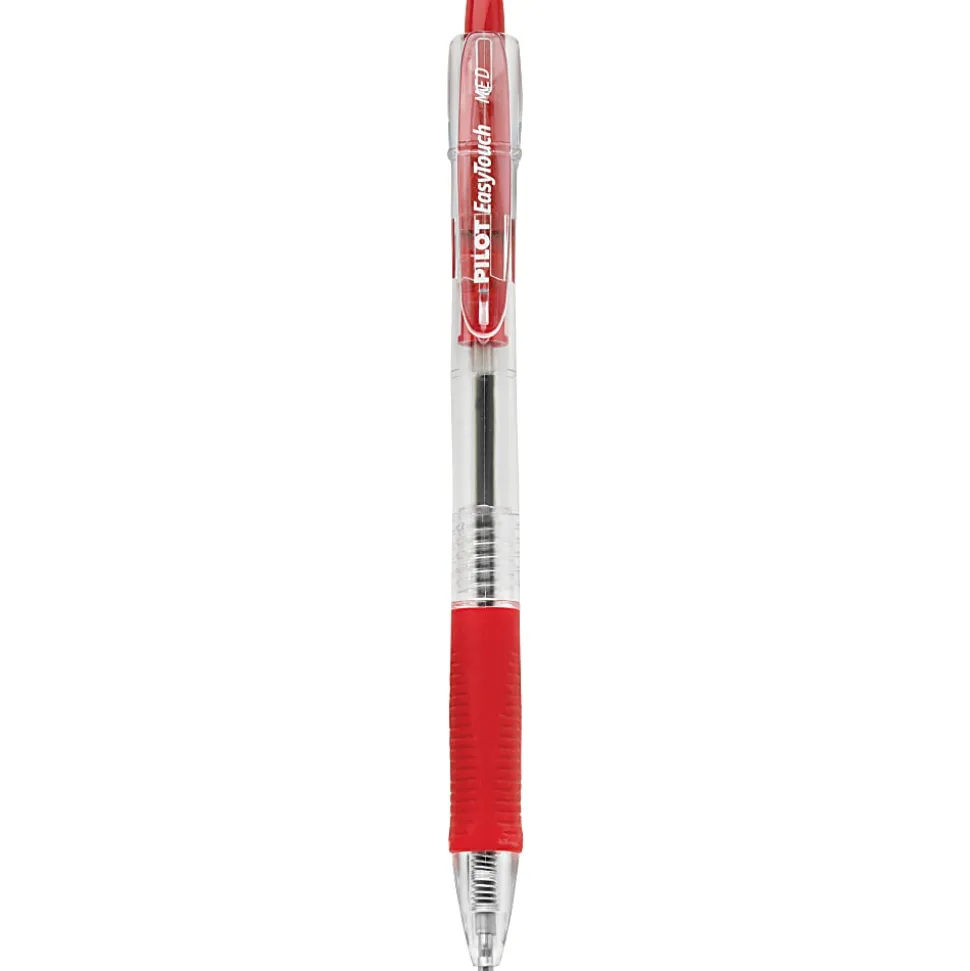 Pilot® EasyTouch Retractable Ballpoint Pens, Medium Point, 1.0 mm, Clear Barrel, Red Ink, Pack Of 12