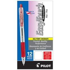 Pilot® EasyTouch® Retractable Ballpoint Pens, Fine Point, 0.7 mm, Clear Barrels, Red Ink, Pack Of 12