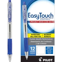 Pilot® EasyTouch Retractable Ballpoint Pens, Fine Point, 0.7 mm, Clear Barrel, Blue Ink, Pack Of 12
