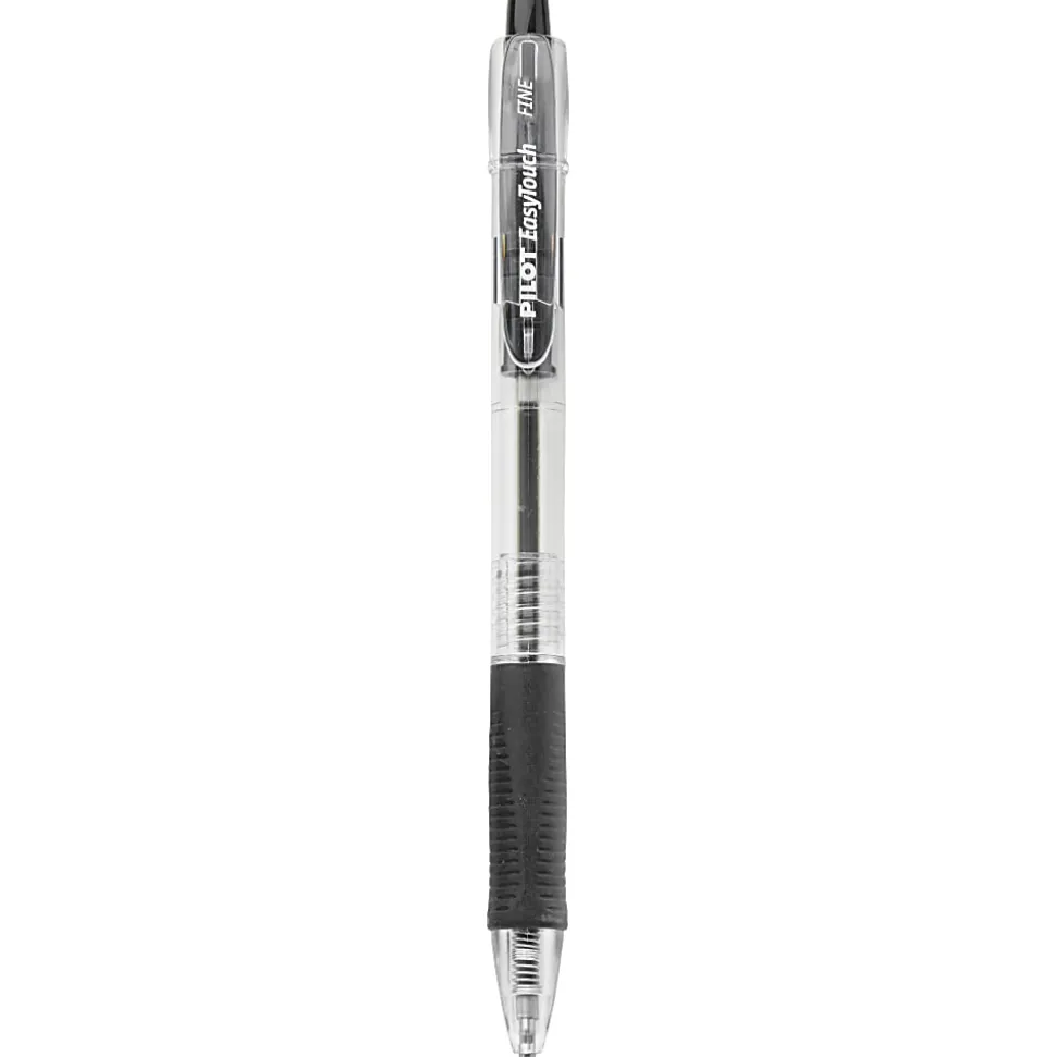 Pilot® EasyTouch Retractable Ballpoint Pens, Fine Point, 0.7 mm, Clear Barrel, Black Ink, Pack Of 12