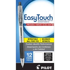Pilot® EasyTouch Retractable Ballpoint Pens, Fine Point, 0.7 mm, Clear Barrel, Black Ink, Pack Of 12