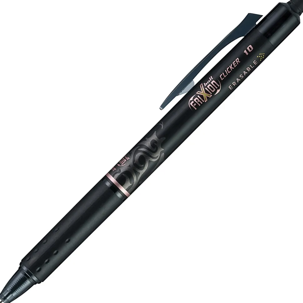 Pilot® FriXion® Ball Clicker Erasable Retractable Gel Pens, Pack of 12, Bold Point, 1.0 mm, Black Barrel, Black Ink