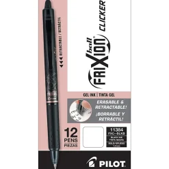 Pilot® FriXion® Ball Clicker Erasable Retractable Gel Pens, Pack of 12, Bold Point, 1.0 mm, Black Barrel, Black Ink