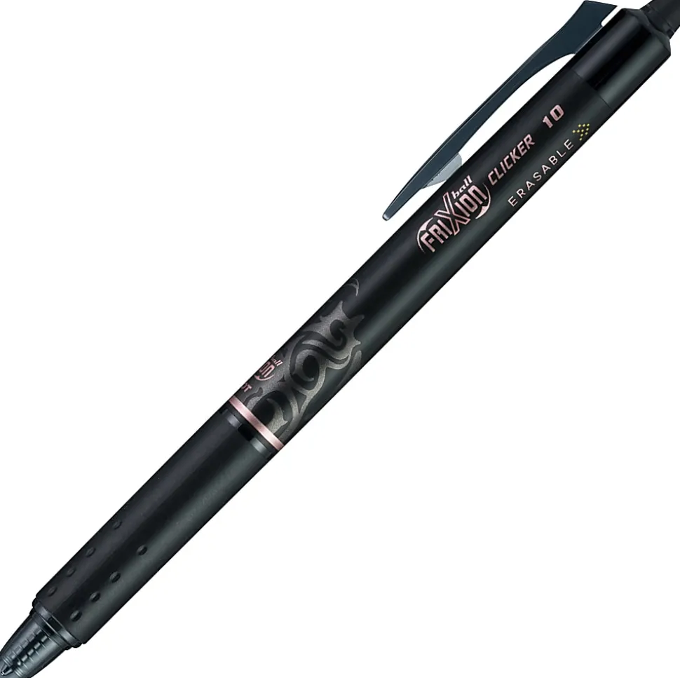 Pilot® FriXion® Ball Clicker Erasable Retractable Gel Pens, Pack of 3, Bold Point, 1.0 mm, Black Barrels, Black Ink
