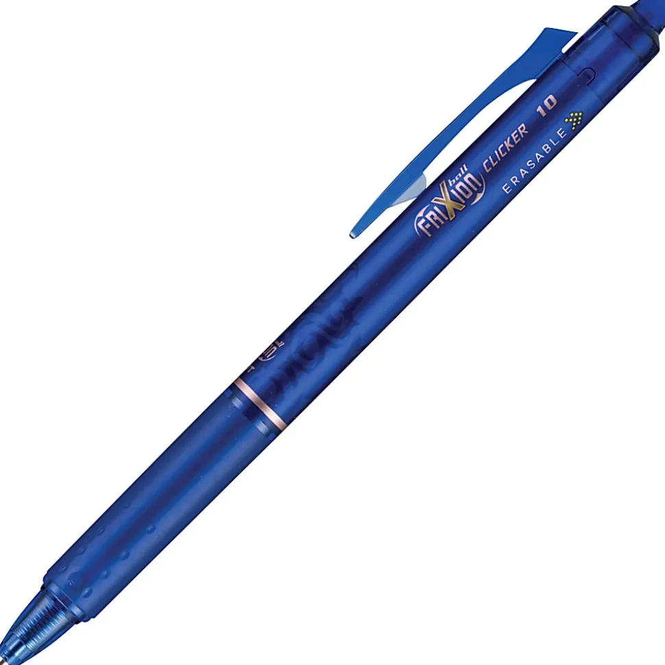 Pilot® FriXion® Ball Clicker Erasable Retractable Gel Pens, Pack of 12, Bold Point, 1.0 mm, Blue Barrel, Blue Ink