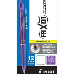 Pilot® FriXion® Ball Clicker Erasable Retractable Gel Pens, Pack of 12, Fine Point, 0.7 mm, Purple Barrel, Purple Ink