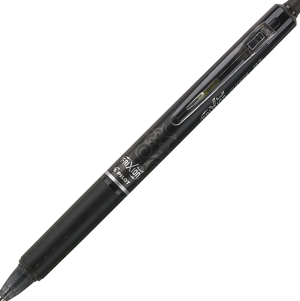 Pilot® FriXion® Ball Clicker Erasable Retractable Gel Pens, Pack of 12, Fine Point, 0.7 mm, Black Barrels, Black Ink
