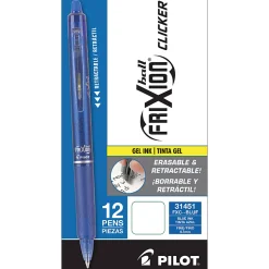 Pilot® FriXion® Ball Clicker Erasable Retractable Gel Pens, Pack of 12, Fine Point, 0.7 mm, Blue Barrel, Blue Ink