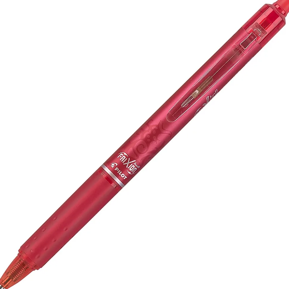 Pilot® FriXion® Ball Clicker Erasable Retractable Gel Pens, Pack of 12, Fine Point, 0.7 mm, Red Barrels, Red Ink