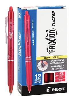 Pilot® FriXion® Ball Clicker Erasable Retractable Gel Pens, Pack of 12, Fine Point, 0.7 mm, Red Barrels, Red Ink