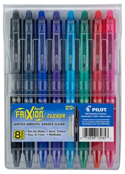 Pilot® FriXion® Ball Clicker Erasable Retractable Gel Pens, Pack of 8, Fine Point, 0.7 mm, Assorted Barrel Colors, Assorted Ink Colors