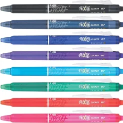 Pilot® FriXion® Ball Clicker Erasable Retractable Gel Pens, Pack of 8, Fine Point, 0.7 mm, Assorted Barrel Colors, Assorted Ink Colors